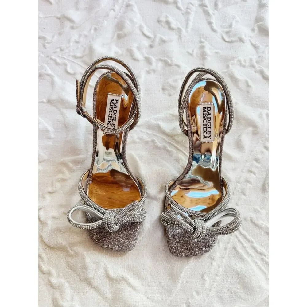 Badgley Mischka Effie Ankle Strap Sandal In Silver Glitter